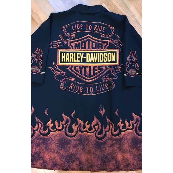 New Vintage 90s Harley Davidson Flame Live To Ride Ride To Live Shirt Black XL - Picture 6 of 10